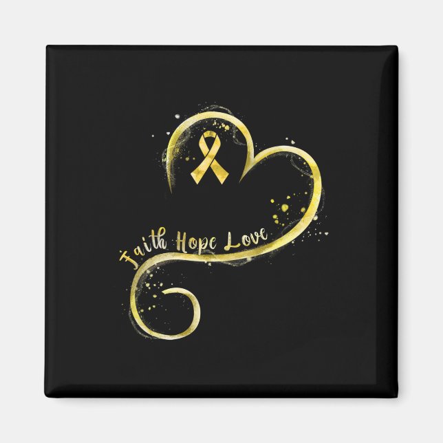 Faith Hope Love Yellow Ribbon Childhood Cancer Awa Magnet (Front)
