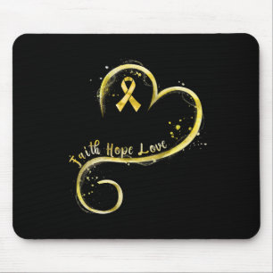 Faith Hope Love Yellow Ribbon Childhood Cancer Awa Mouse Mat