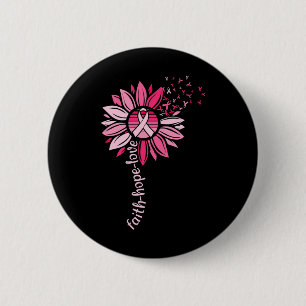 Faith Hope Sunflower Pink Breast Cancer Awareness 6 Cm Round Badge