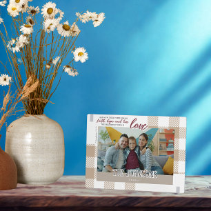 Faith HopeLove Modern Beige Family Photo Scripture Plaque