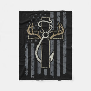 Faith Hunting Fishing - Christian Hunter Fisherman Fleece Blanket