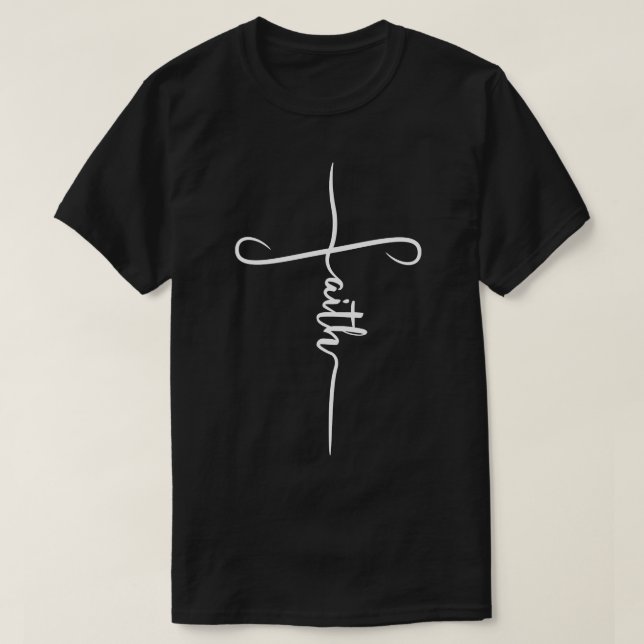 Faith in Curved Font Cross Illustration 7 T-Shirt (Design Front)