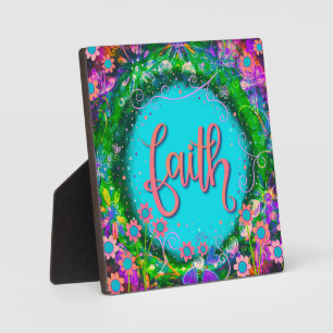 Faith Inspirational Pretty Green Blue Easel Plaque