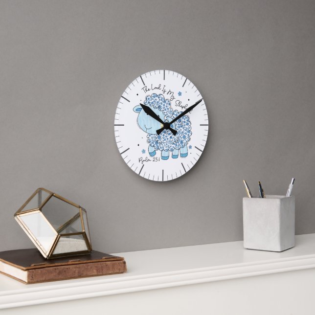 Faith-Inspired Blue Round Clock (Office)