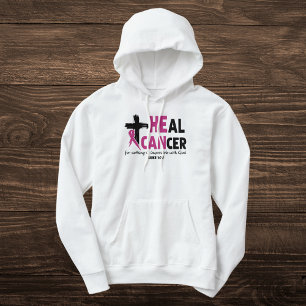 Faith-Inspired 'Heal Cancer' Pink Ribbon and Cross Hoodie