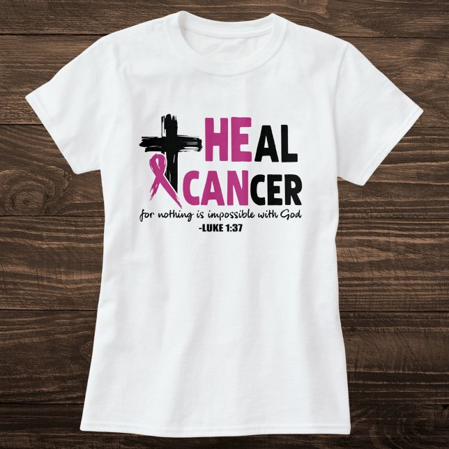 Faith-Inspired 'Heal Cancer' Pink Ribbon and Cross T-Shirt (Creator Uploaded)