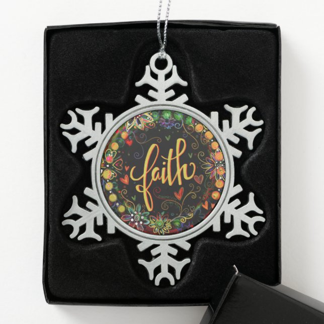 “Faith” Inspirivity Snowflake Pewter Christmas Ornament (Box)