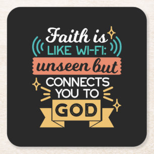 Faith Is Like WiFi Funny Christian Quote Art Square Paper Coaster