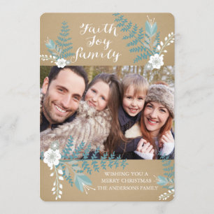 Faith Joy & Family Blue Floral Holiday Photo Card