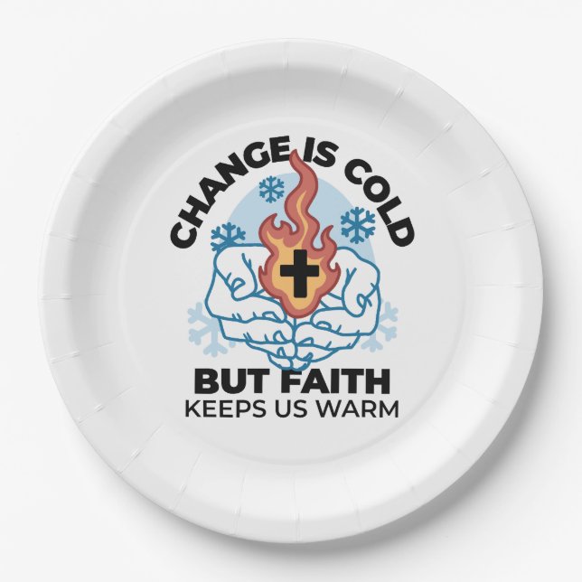 Faith Keeps Us Warm -  Uplifting Winter Artwork Paper Plate (Front)