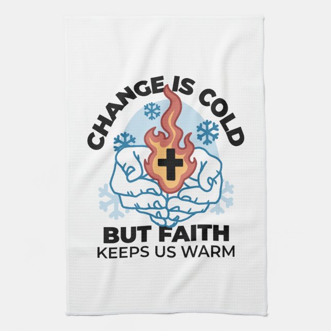 Faith Keeps Us Warm -  Uplifting Winter Artwork Tea Towel (Vertical)