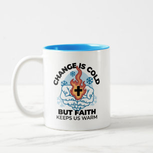 Faith Keeps Us Warm -  Uplifting Winter Artwork Two-Tone Coffee Mug