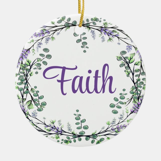 Faith Lavender Eucalyptus purple flowers greenery Ceramic Tree Decoration (Front)