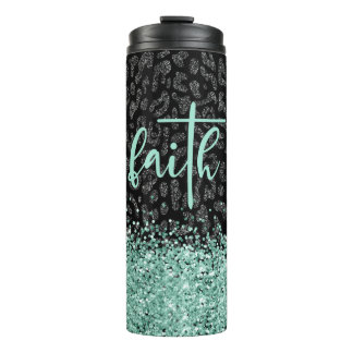 Faith Leopard Tumbler, Black Glitter Leopard Thermal Tumbler