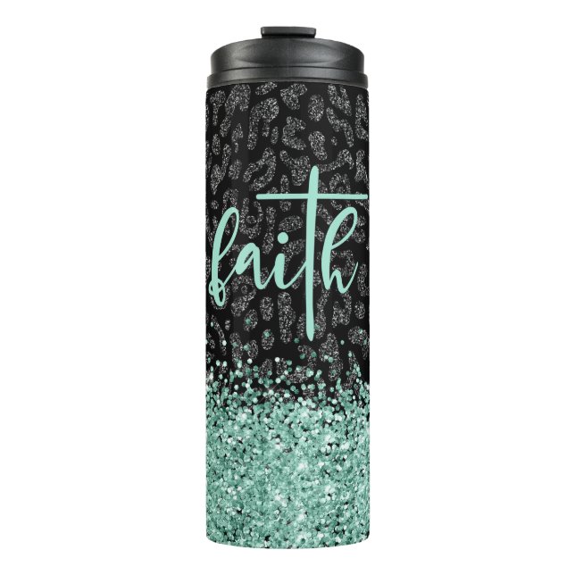 Faith Leopard Tumbler, Black Glitter Leopard Thermal Tumbler (Front)