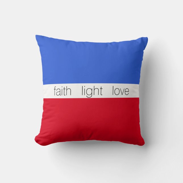 Faith Light Love on Blue, Red & White Cushion (Front)