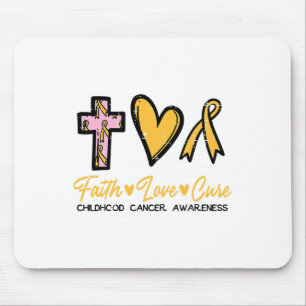 Faith Love Cure Childhood Cancer Awareness Ribbon Mouse Mat