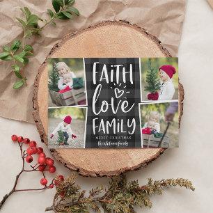 Faith Love Family   Christmas Photo Collage Holiday Card