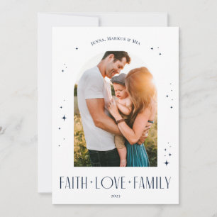 Faith Love Family Modern Arch Christmas Blue Holiday Card