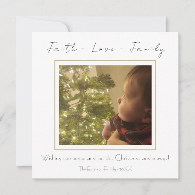 Faith Love Family Modern Minimal Photo Christmas Holiday Card (Front)