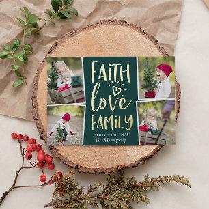 Faith Love Family   Photo Collage Foil Holiday Card