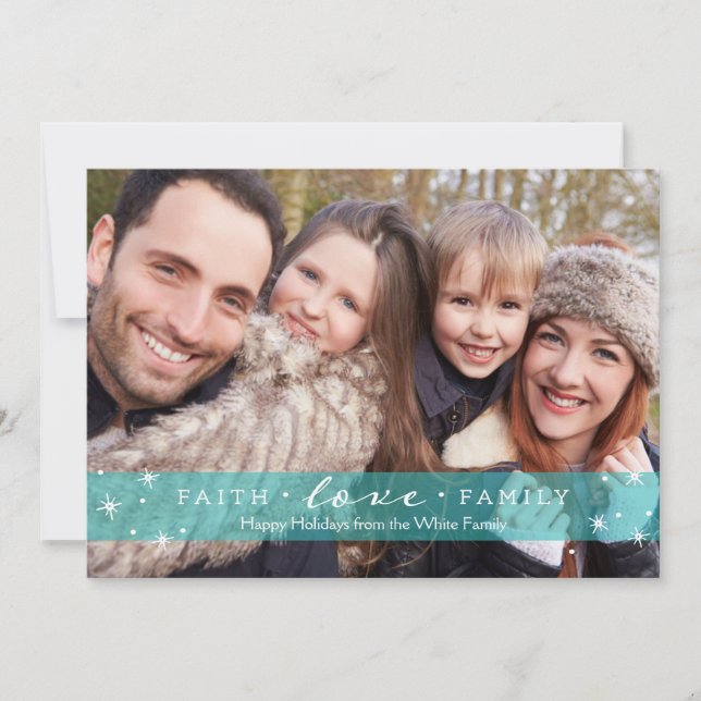 Faith + Love + Family Photo Holiday Card (Front)