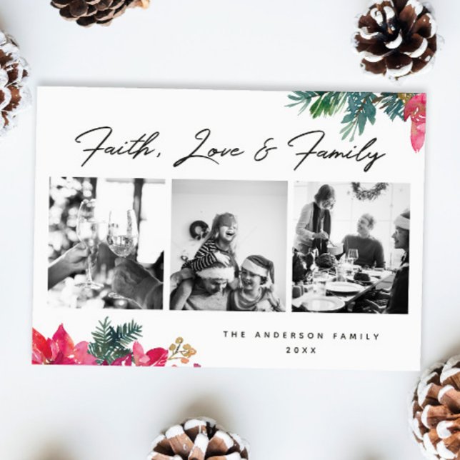 Faith Love Family. Religious Christmas floral Holiday Card (Creator Uploaded)