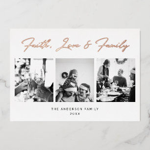 Faith Love Family. Script Religious Christmas gold Foil Holiday Card