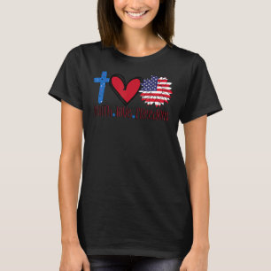 Faith Love Freedom American Flag Flower Christian T-Shirt