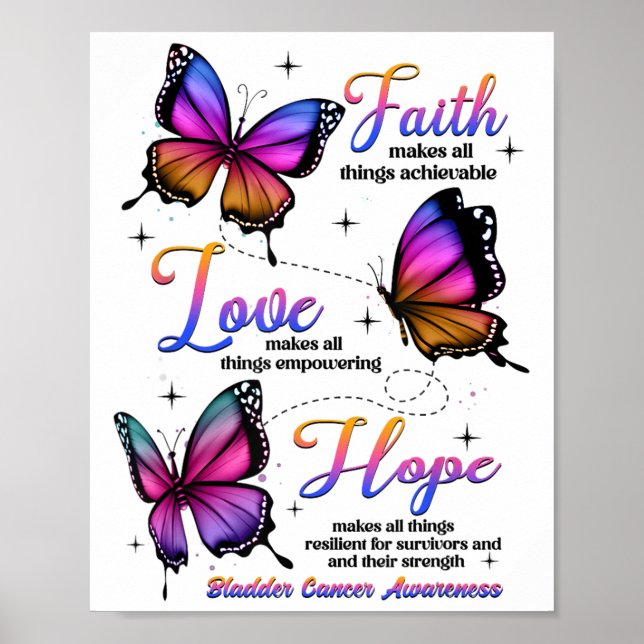 Faith Love Hope Butterfly Purple Bladder Cancer Aw Poster (Front)