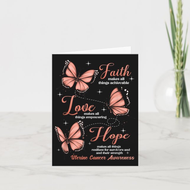 Faith Love Hope Butterfly Uterine Cancer Awareness Card (Front)