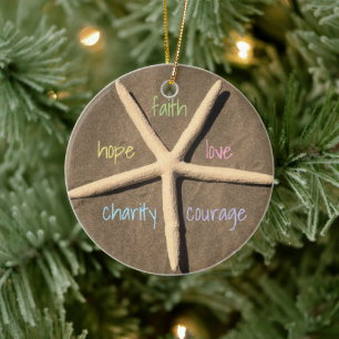 Faith Love Hope Courage Charity Starfish Ceramic Tree Decoration