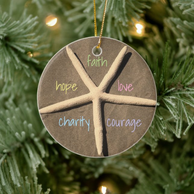Faith Love Hope Courage Charity Starfish Ceramic Tree Decoration (Tree)