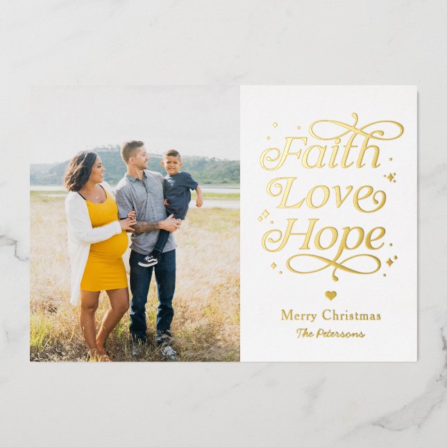 Faith Love Hope Foil Holiday Card Christmas Card (Front)