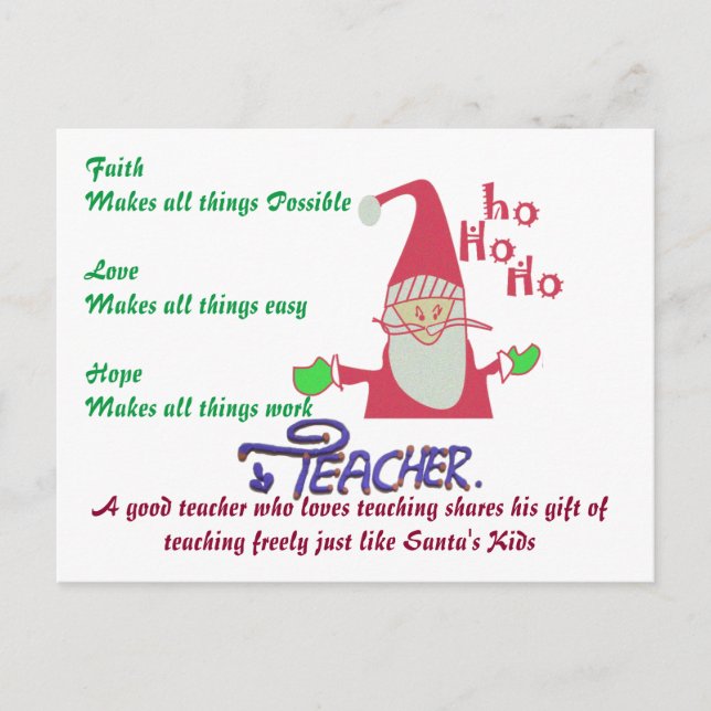 Faith Love Hope Funny Santa Hohoho! Teacher Text Holiday Postcard (Front)