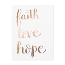 Faith Love Hope Gold Foil Postcard