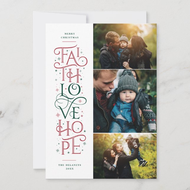 Faith Love Hope Multi Photo Holiday Card (Front)