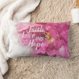 Faith Love & Hope Pink Floral Lumbar Cushion