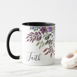 "Faith" Modern Feminine Burgundy White Floral Mug