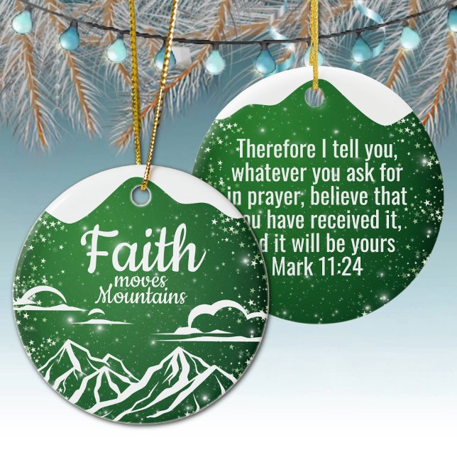 Faith Moves Mountains Inspirational Scripture 🎄 Ceramic Tree Decoration (green inspirational bible scripture faith moves mountains prayer holy spirit verse devotional ⛪️🎄
)