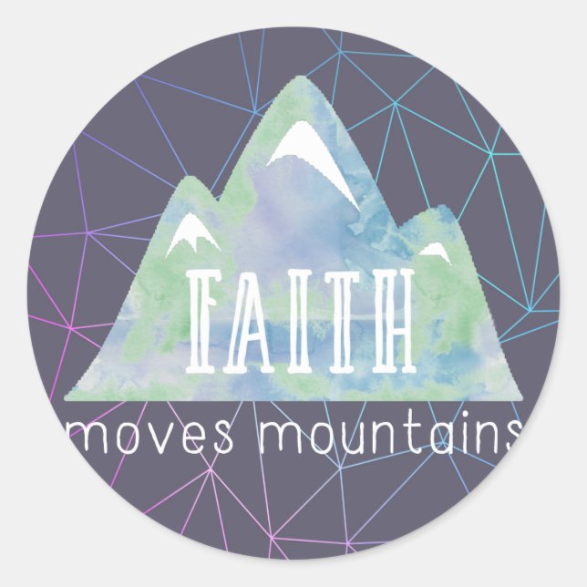 Faith Moves Mountains Purple Angles Classic Round Sticker (Front)