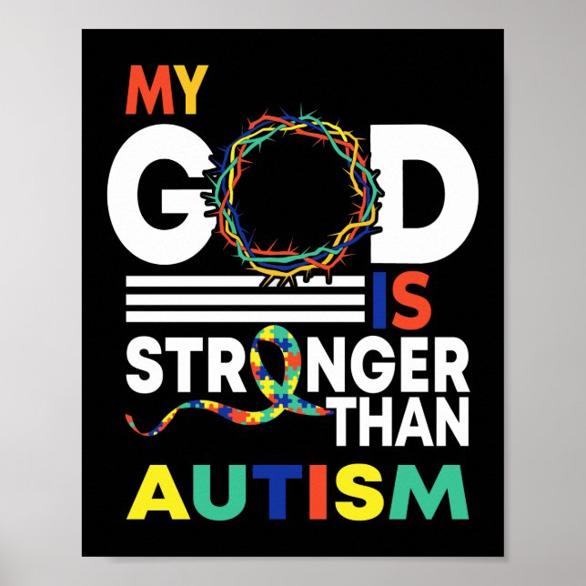 Faith My God Is Stronger Than Autism Awareness Poster (Front)