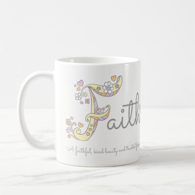 Faith name meaning decorative F monogram mug (Left)
