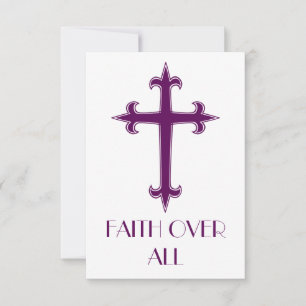 Faith Over All Purple Cross Holy Card