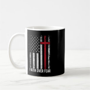 Faith Over Fear American USA Flag Christian Cross Coffee Mug