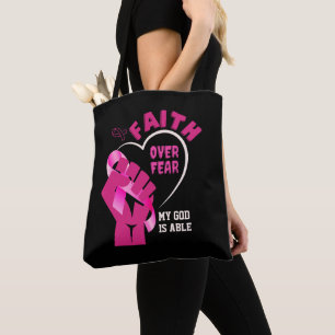 FAITH OVER FEAR Breast Cancer Awareness Tote Bag