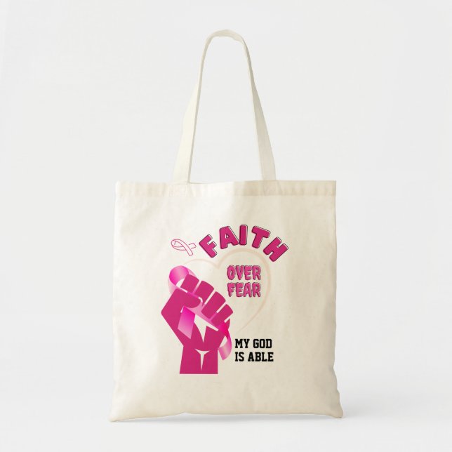 FAITH OVER FEAR Breast Cancer Awareness Tote Bag (Front)