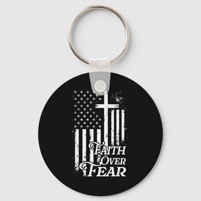 Faith Over Fear Christian American Flag Religious  Key Ring (Front)