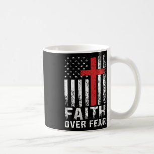 Faith Over Fear Christian American Flag Women Men Coffee Mug