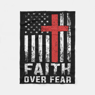 Faith Over Fear Christian American Flag Women Men Fleece Blanket